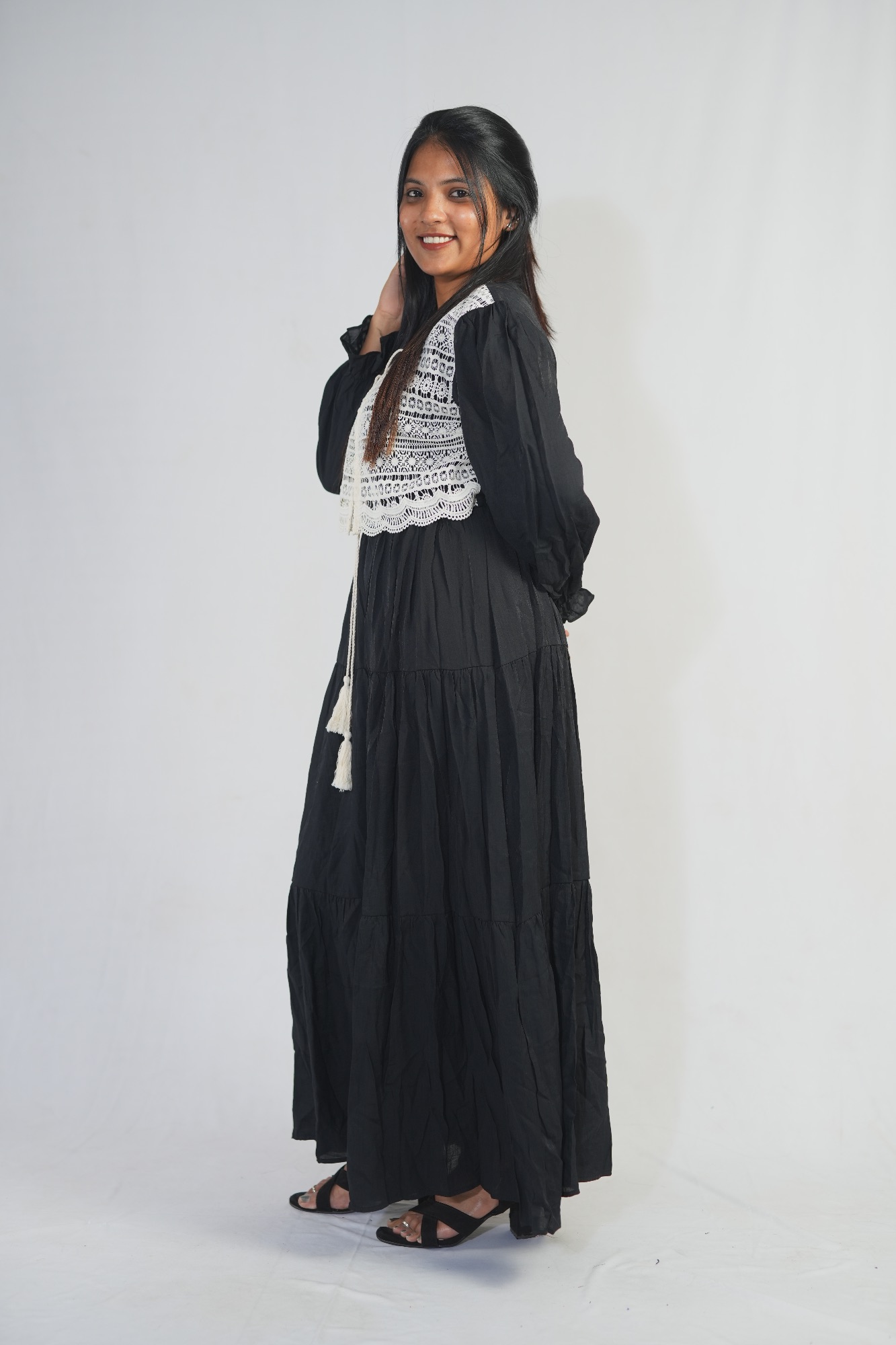 black long sleeve boho maxi dress Long Sleeve Bohemian Maxi dress (Brown-Black)