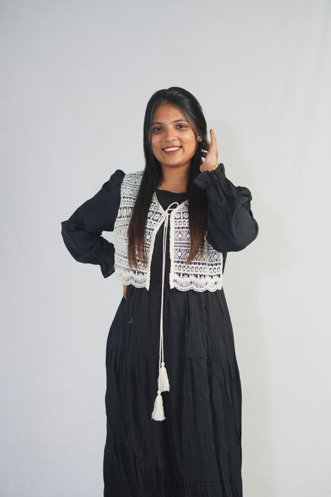 Black Boho Maxi Dress with Crochet Overlay