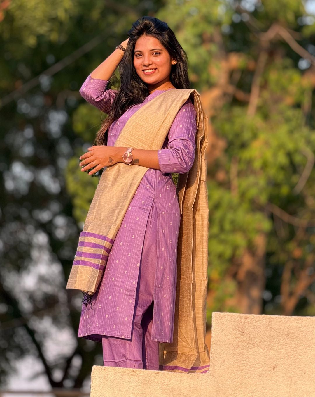 Women Lavander  Regular Kurta Trouser With Dupatta