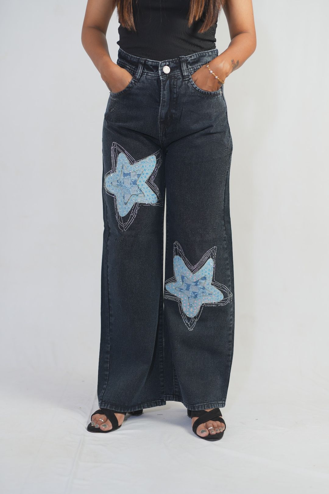 Women’s High-Waist Wide Leg Printed Denim Jeans
