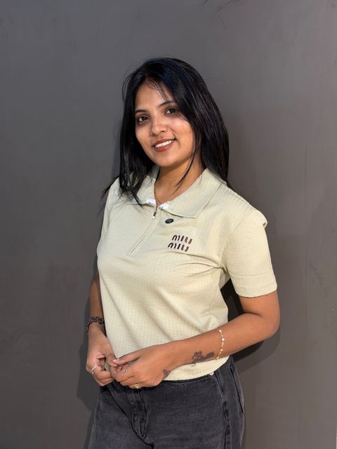 Wommen Ribbed Polo T-Shirt
